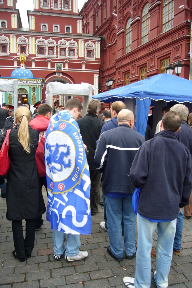 Chelsea supporters gathered in Moscow before the 2008 Champions League final